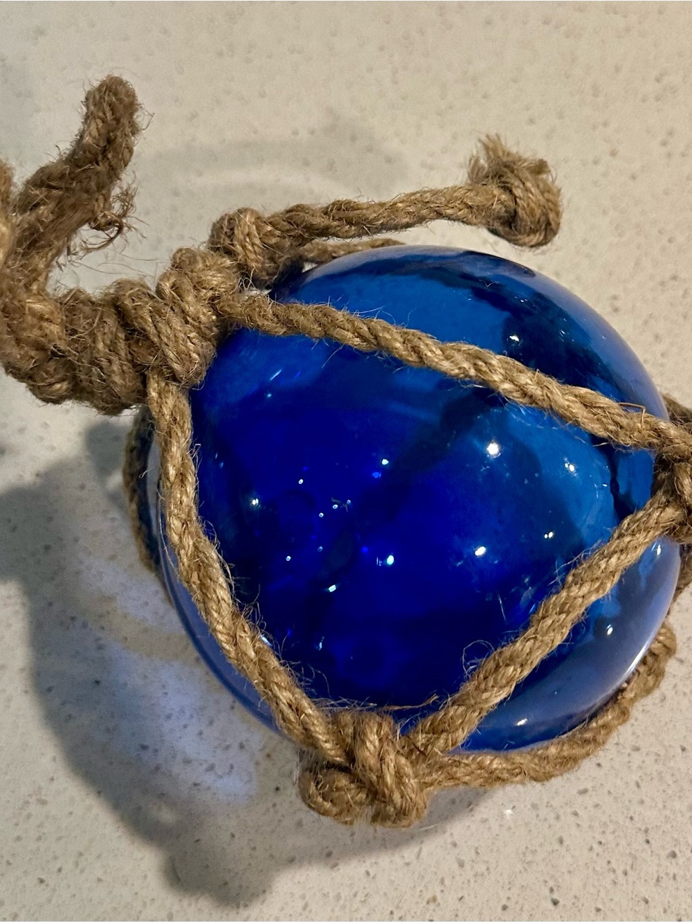 Blue Glass Fishing Float with Jute Net